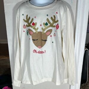 Holiday Time Cream and Brown Long Sleeve Tee with Reindeer Design